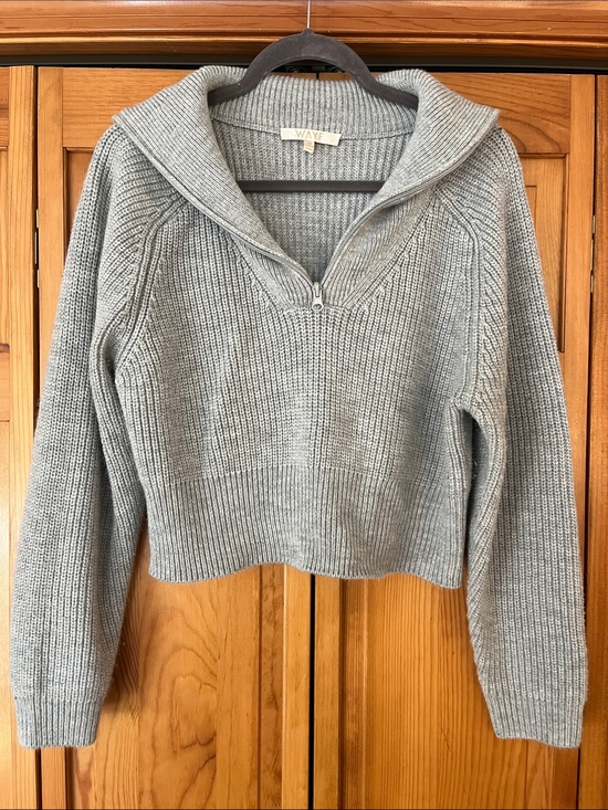 Wayf Sweaters - Wayf Light Gray Ribbed Half-Zip Turtleneck Sweater